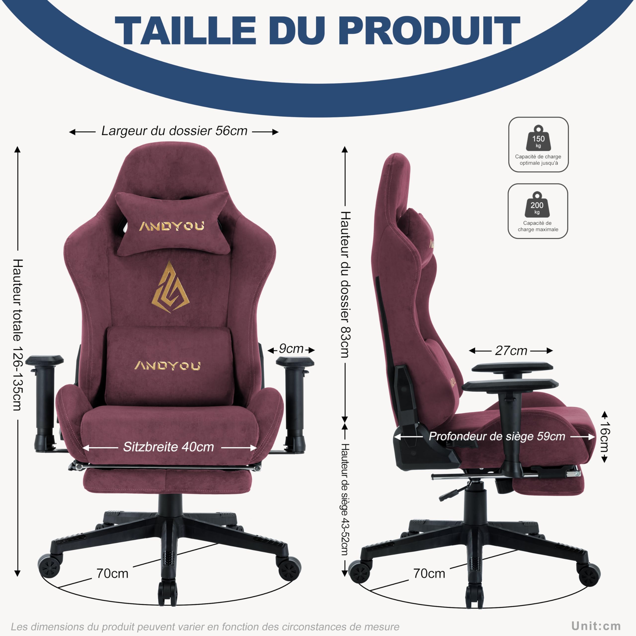 Andyou Chaise Gaming Ergonomique et Fauteuil Gamer avec Repose-Pieds Télescopique Coussin à Ressorts, Support Lombaire et Hauteur Réglable 200kg Rouge