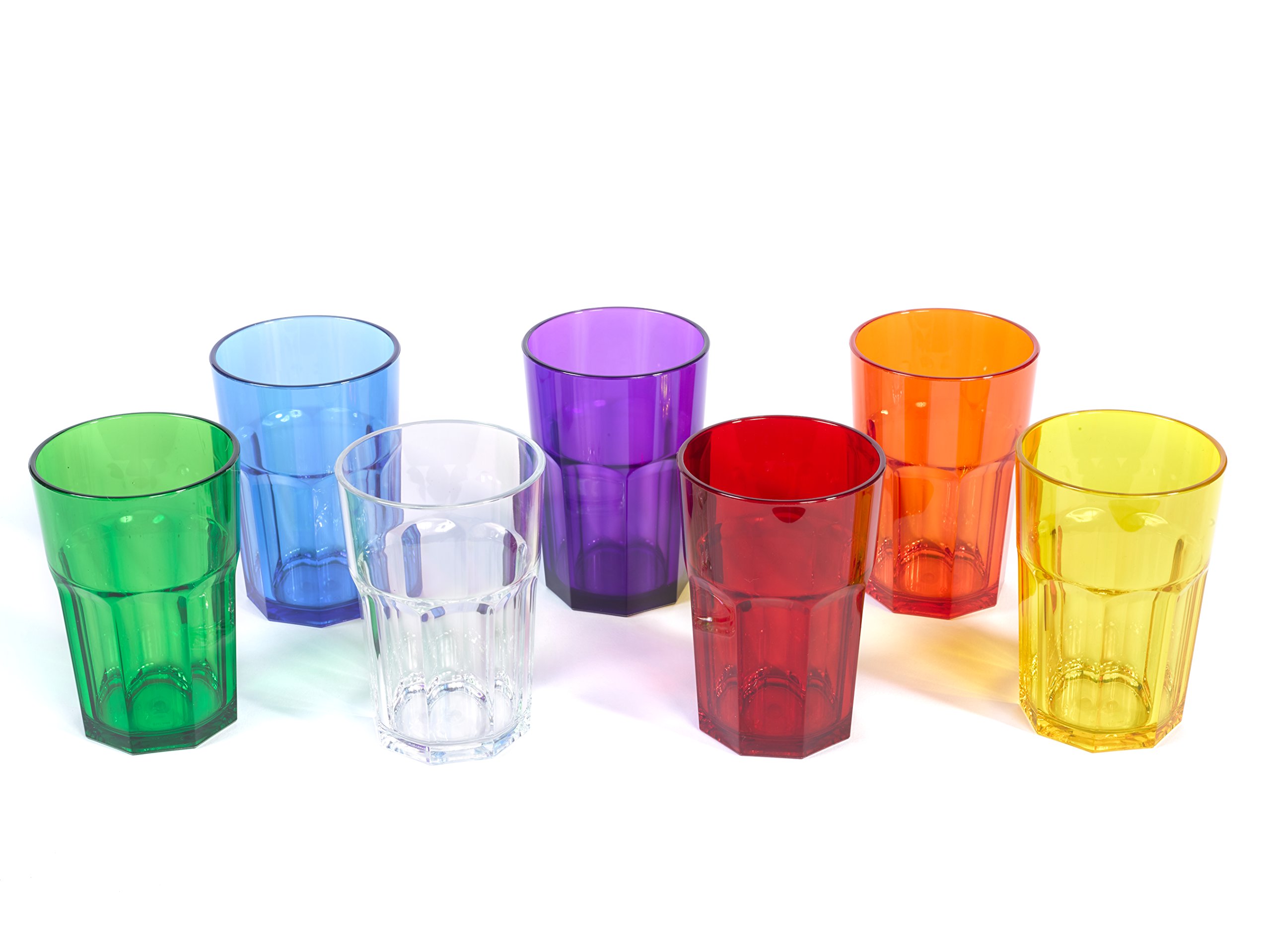 Harfield Multi Pack Of 7 Rainbow Plastic American Style Cups Tumblers 340Ml Reusable Virtually Unbreakable Polycarbonate