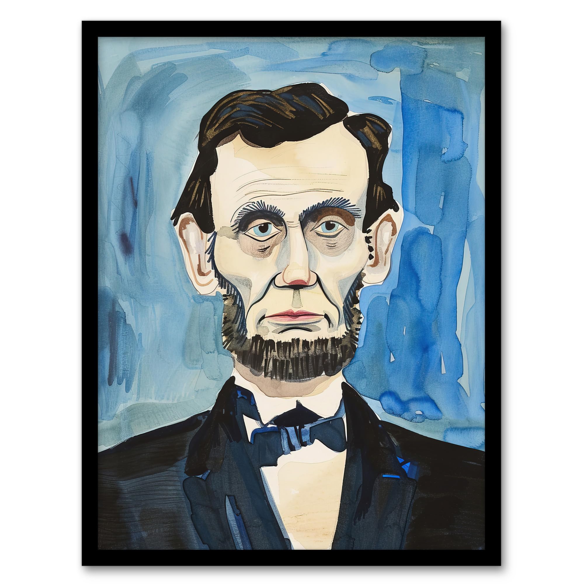 Artery8 President Abraham Lincoln Watercolour Portrait Living Room Art Print Framed Poster Wall Decor 12x16 inch