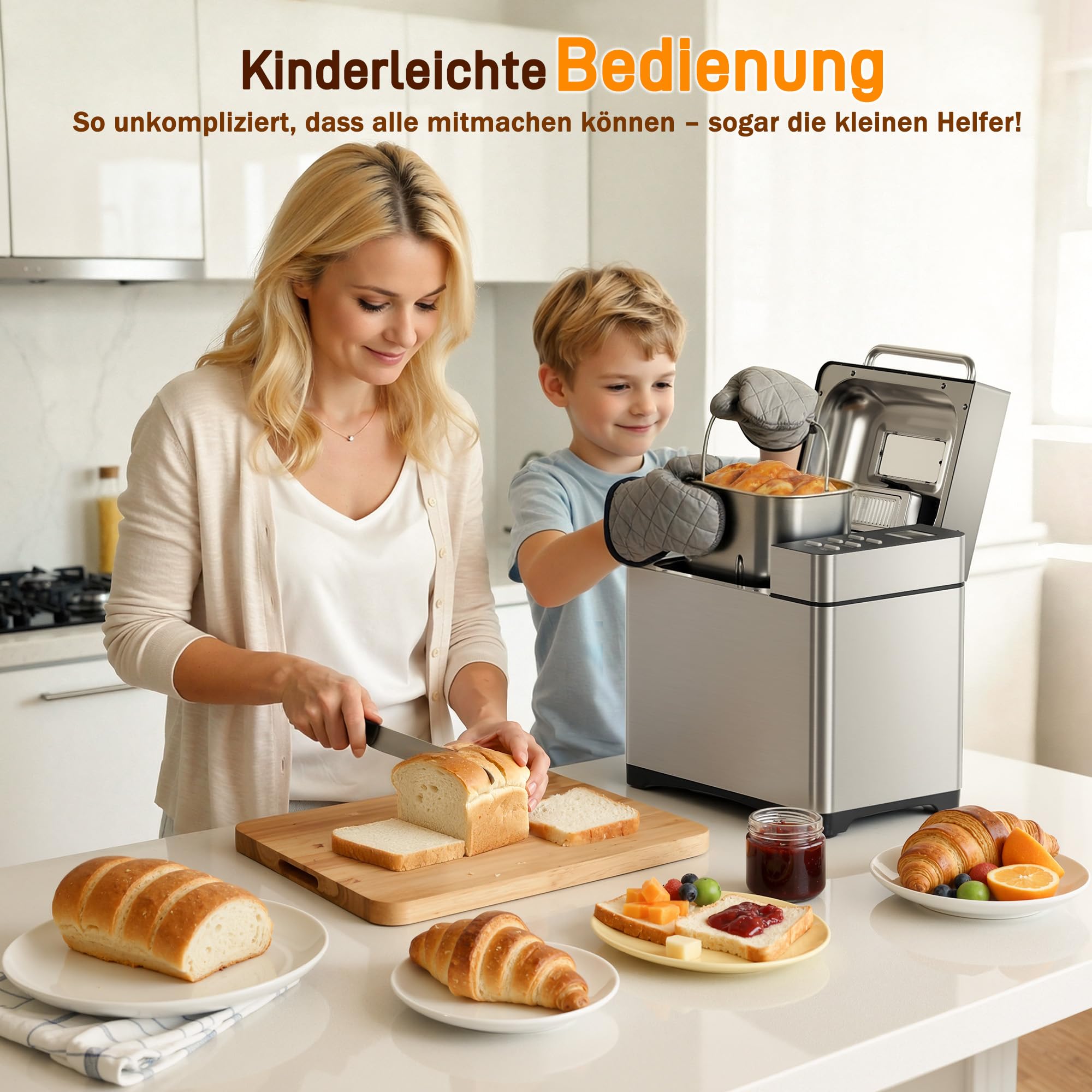 JUMMICO 19-in-1 Brotbackautomat mit automatischer Beigabe & Edelstahl-Gehäuse | 1kg Kapazität (3 Größen), 3 Krustenstufen | Warmhalten, Timer-Start | Einfache Bedienung, Glutenfrei, Joghurt