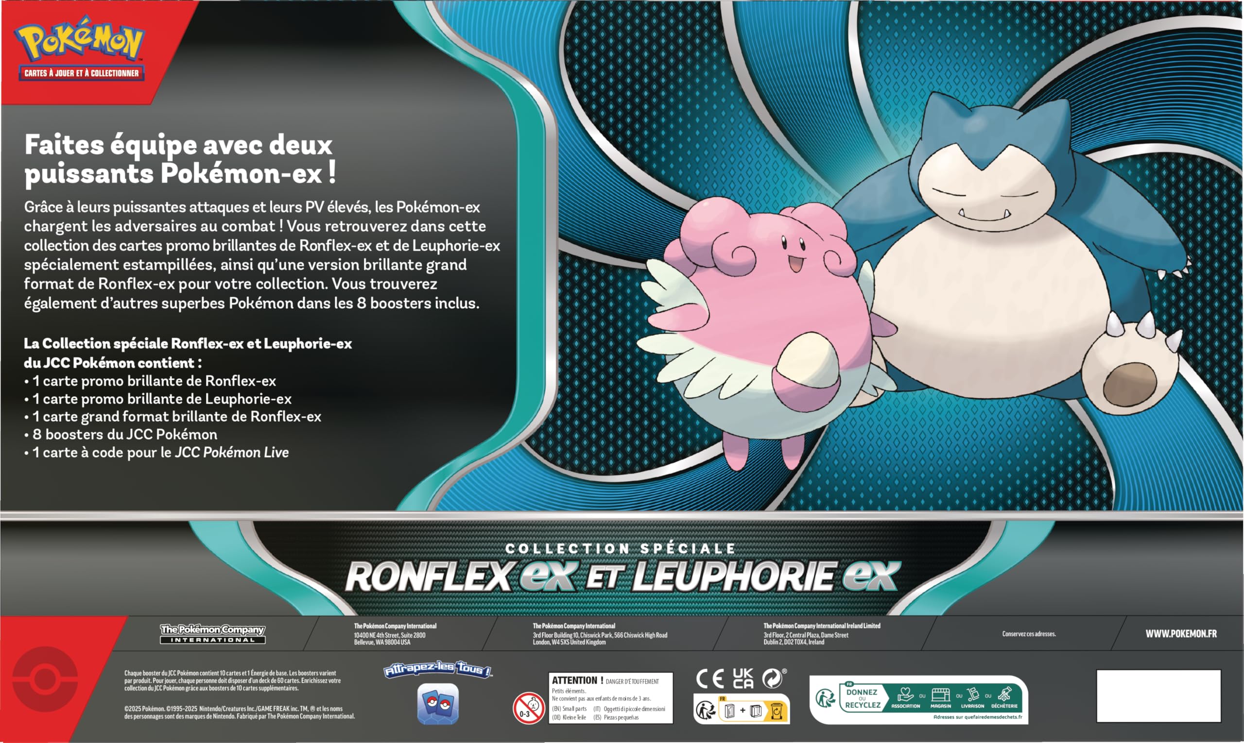Pokémon : Collection spéciale Ronflex-ex et Leuphorie-ex du JCC Pokémon (2 Cartes Promo Brillantes, 1 Carte Grand Format Brillante et 8 boosters)