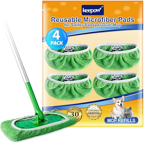 KEEPOW Recambios de almohadillas húmedas reutilizables compatibles con trapeador Swiffer, paños de barrido en seco, paños de microfibra para