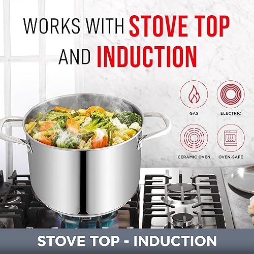 Miniatura 3 de Bakken-Swiss Deluxe - Olla de acero inoxidable de 8 cuartos de galón con tapa transparente de vidrio templado, deliciosas sopas, guisos y cocción