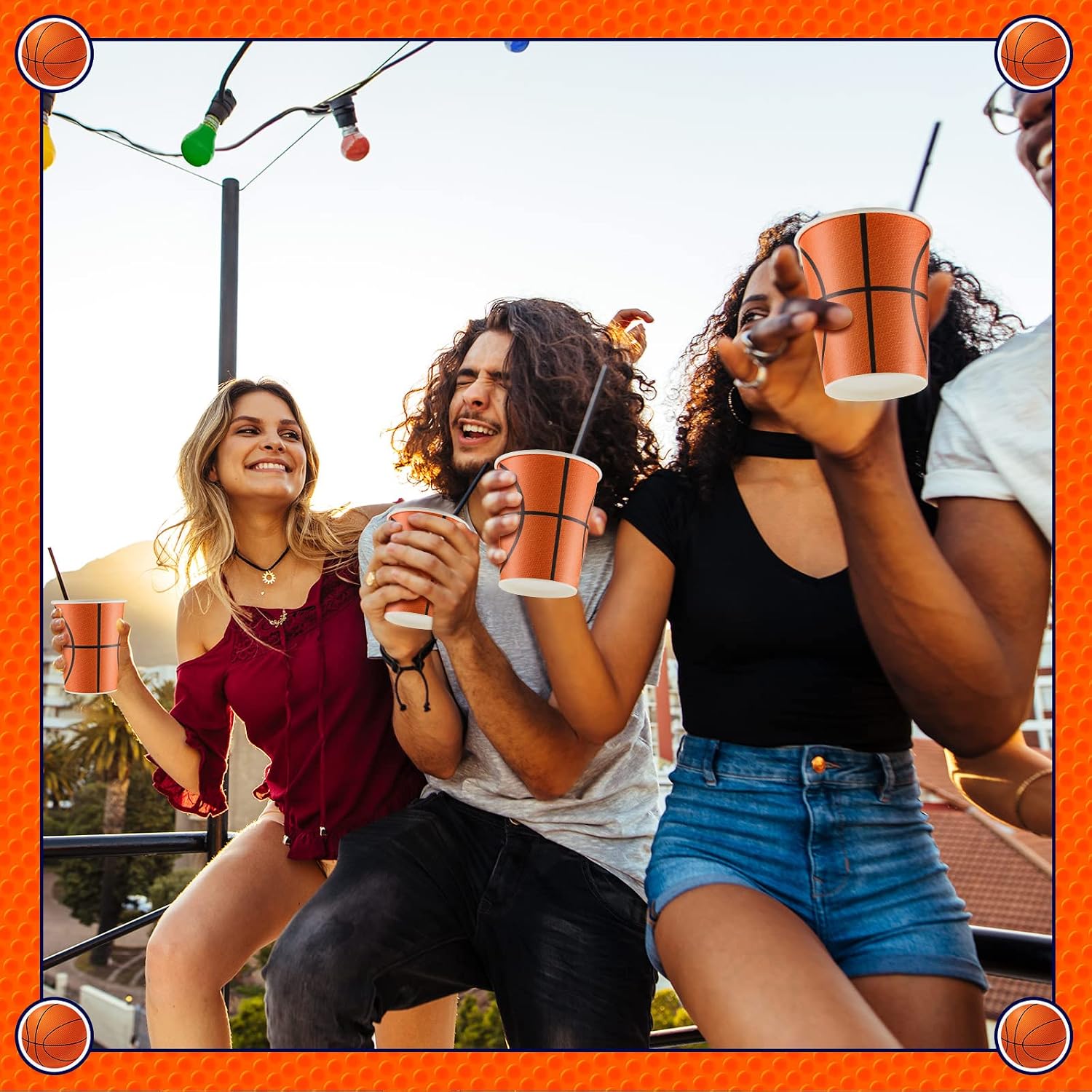 Cunhill 36 Pcs 9 oz Basketball Party Paper Cups Party Supplies Disposable Paper Drinking Cups for Birthday Decorations Sport Picnics