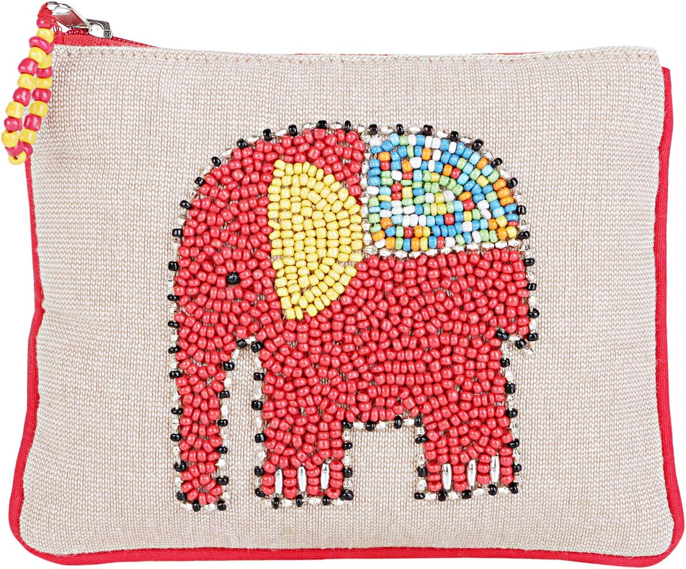 The Bombay Store - Canvas Pouch with Beaded Elephant Design