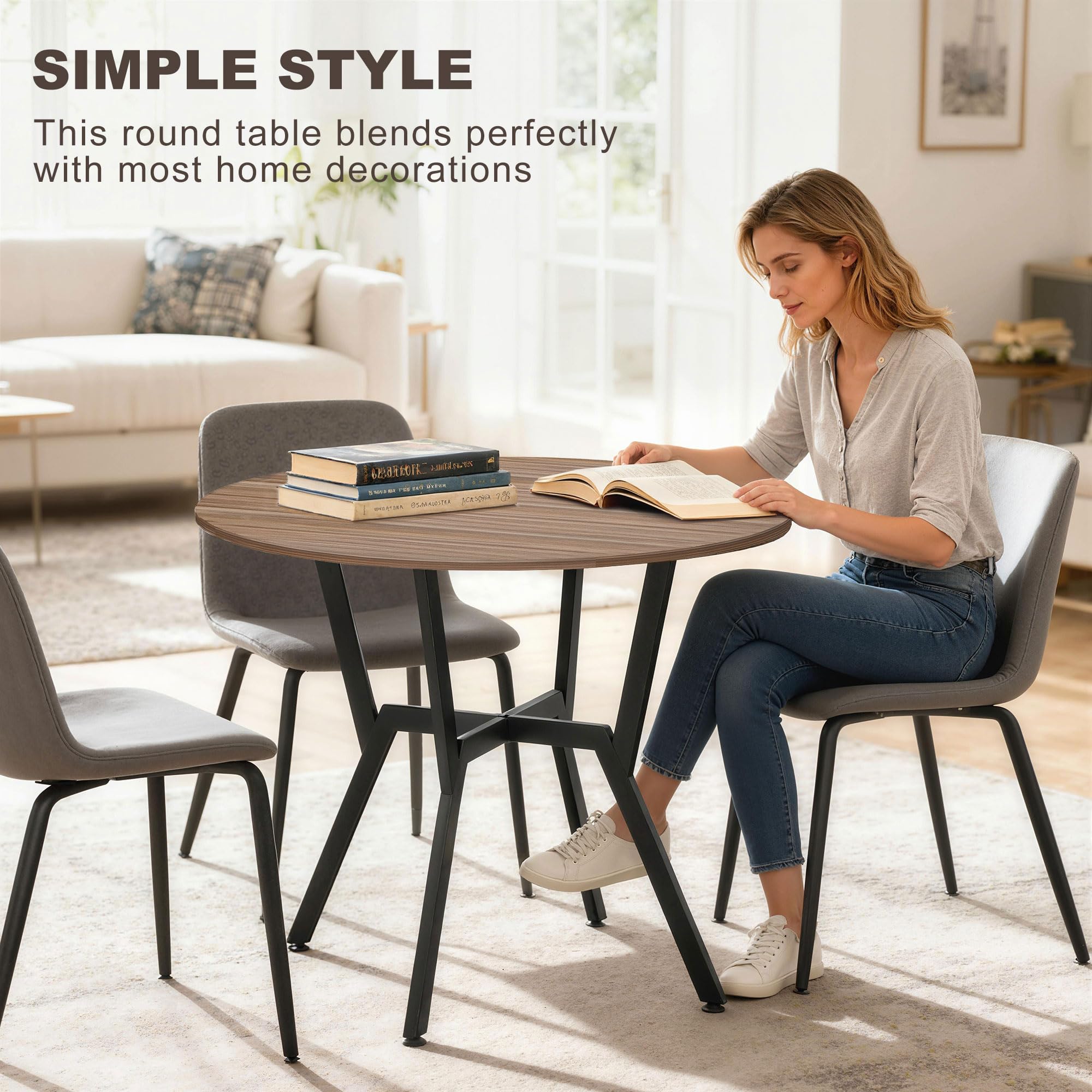 HOMCOM Mesa de Comedor Redonda Mesa de Cocina Industrial con Tapa de Madera y Marco de Acero para Salón Carga 60 kg Ø90x76 cm Marrón — view 4