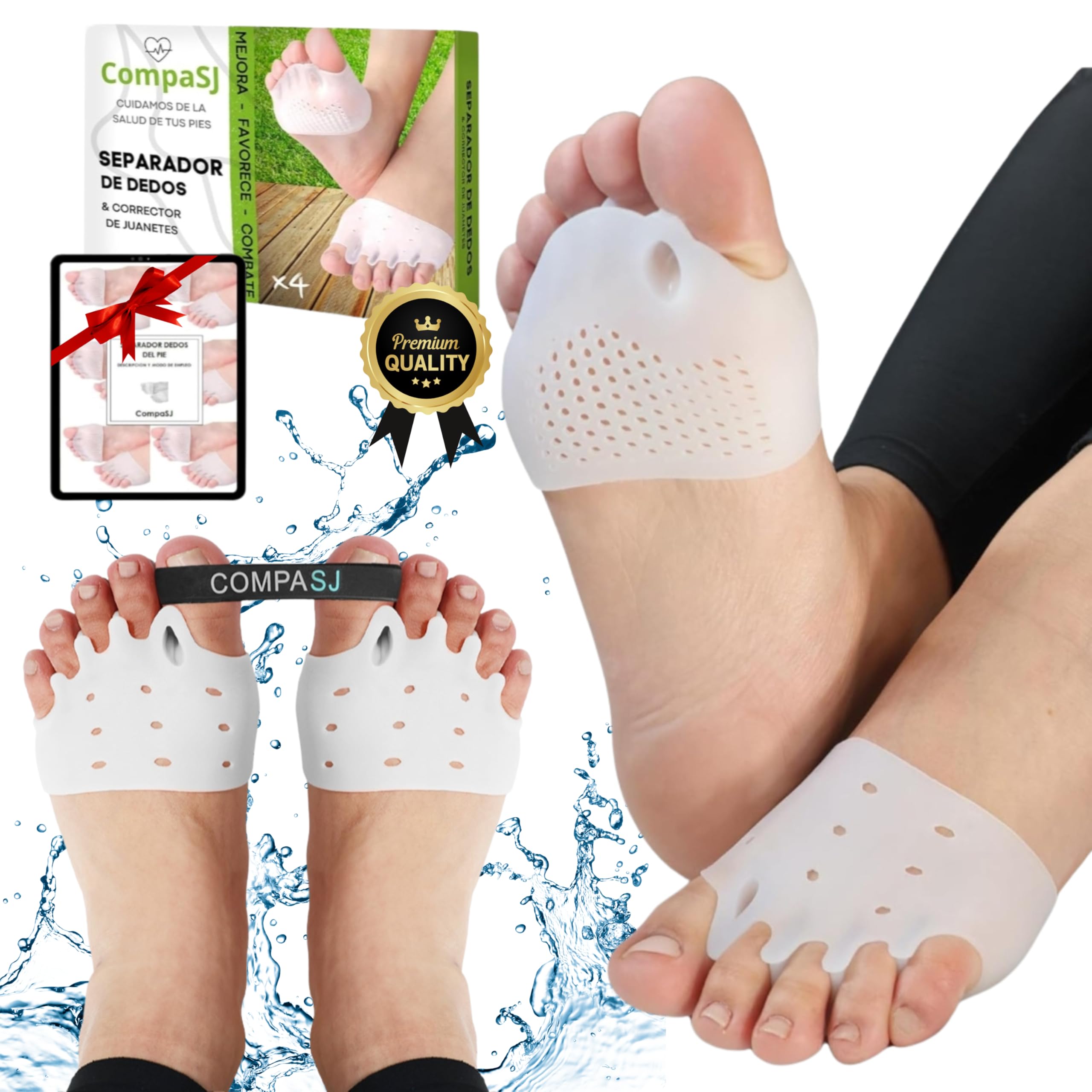 2 Pares - Separadores de Dedos de Los Pies + Banda Anti-juanetes - Corrector de Juanetes 0% BPA - Separador Silicona para dedos torcidos - Corrector de Dedos de Pies Hallux Valgus - Ballet - Yoga.