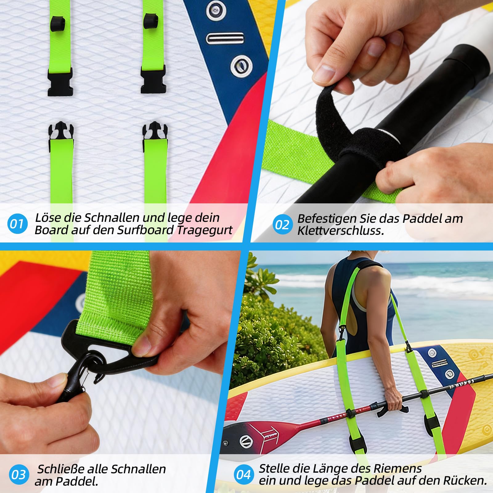 SUP pasek do noszenia, regulowany pasek do noszenia, akcesoria SUP, pasek do noszenia deski surfingowej, deski do wiosłowania, kajaka, longboard, kajaka i SUP Paddle