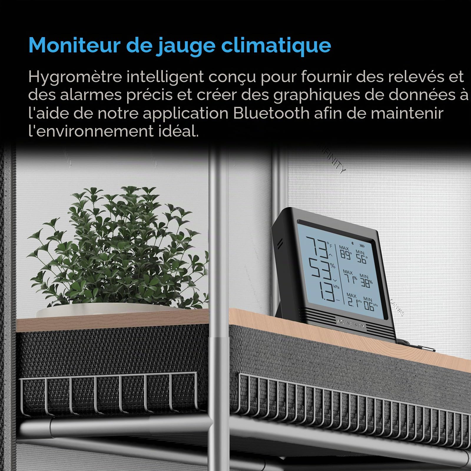 AC Infinity Hygromètre intelligent de température et d'humidité B1 avec écran LCD