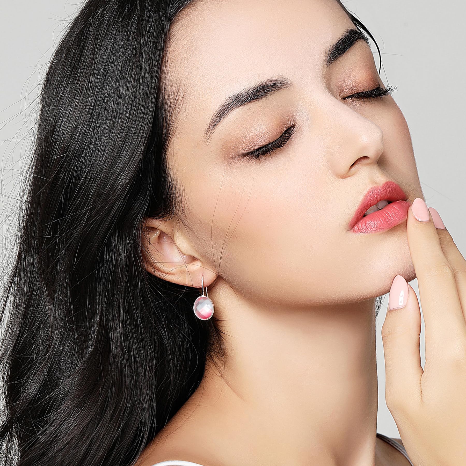 MetJakt Orecchini pendenti da donna in argento 925 con vera pietra naturale e cristalli colorati con glitter che cambiano colore, gioielli da donna, nan, cristallo