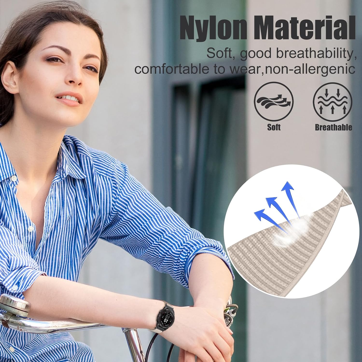 20mm Nylon Quick Fit Watch Bands for Garmin Fenix 8 43mm/Descent Mk3S/Mk3Si/Fenix 7S/7S Pro/6S/6S Pro Sport Wristband Comfortable Breathable Replacement Strap for Garmin Fenix 5S/5S Plus - Starlight - Image 3