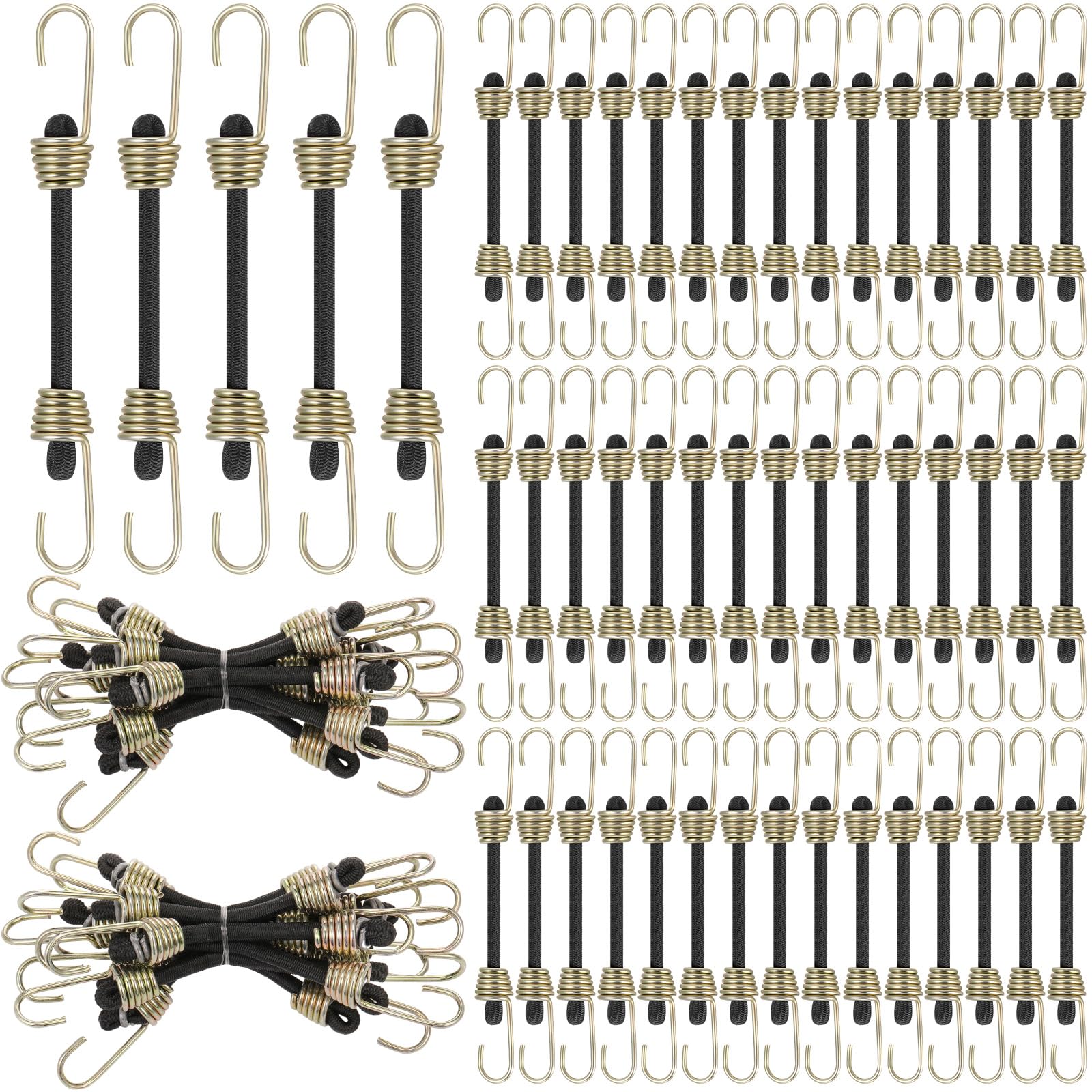 50 mini cuerdas elásticas con ganchos, pequeñas cuerdas elásticas cortas para equipaje, bicicletas, herramientas de camping, lona, motocicleta, carga (negro, 2 pulgadas)