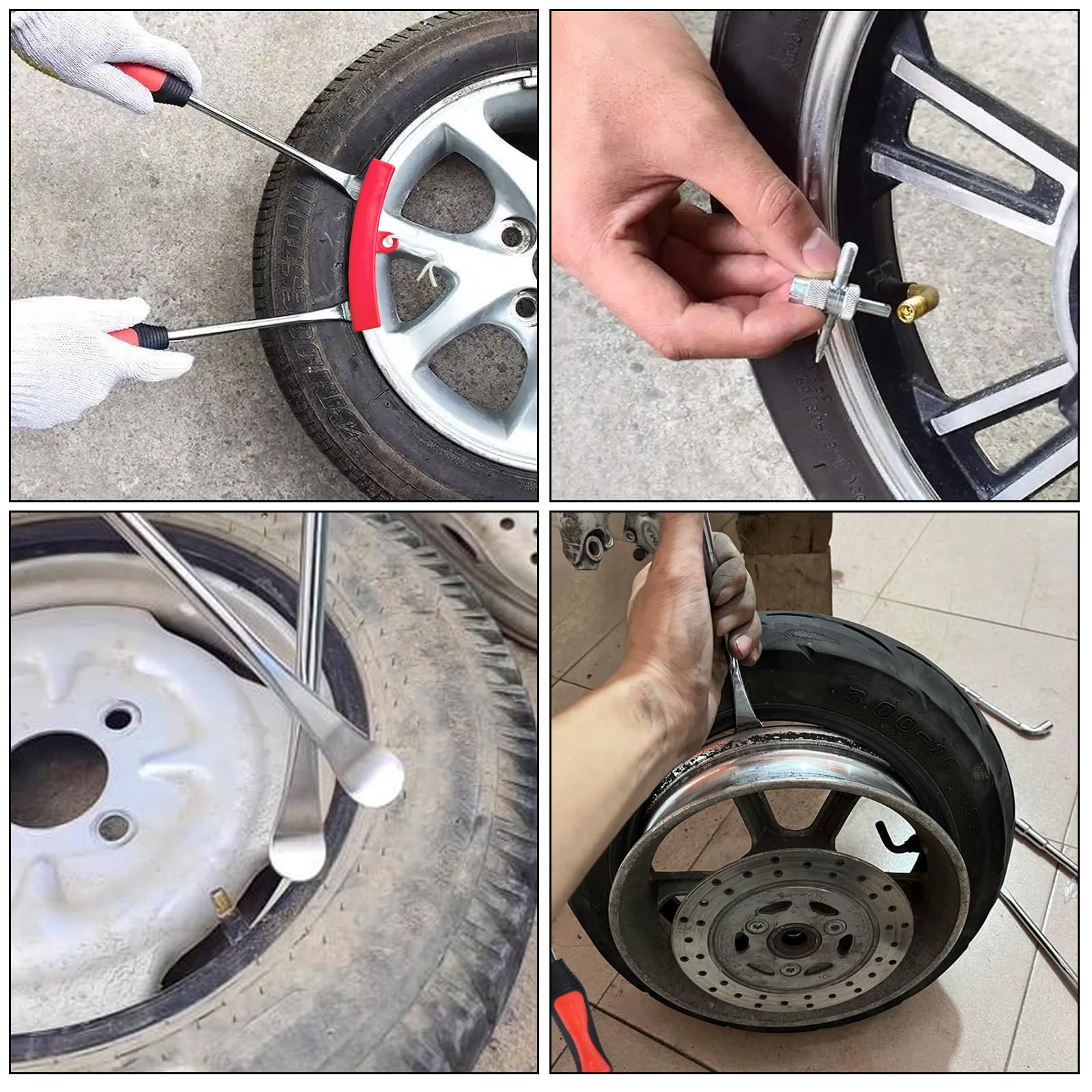 31 Pz Leve Smontagomme, con Protezioni per Cerchioni, Leva di Montaggio per Pneumatici, Bicicletta in Ferro, 4 in 1 Chiave per valvola, Chiave Inglese, Nuclei valvola, Cappucci per Nuclei