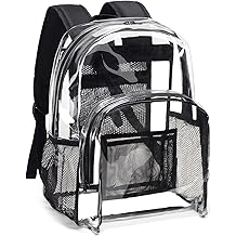 Clear Backpack Heavy Duty PVC Transparent Backpack with Reinforced Strap Stitches &amp; Large Capacity for College Workplace Security - Black