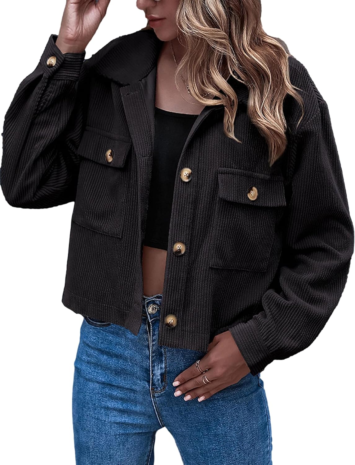Bozanly Women’s Fashion Cropped Button Down Corduroy Shirt Shacket Jacket Long Sleeve Crop Outerwear Tops Bozanly Women’s Fashion Cropped Button Down Corduroy Shirt Shacket Jacket Long Sleeve Crop Outerwear Tops