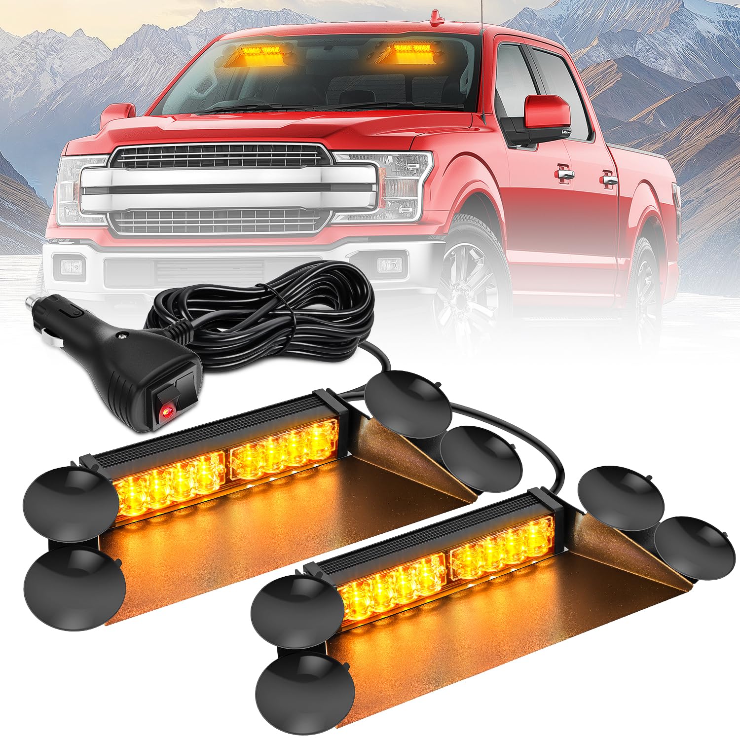 Nilight 16LED Amber Dash Strobe Light Cigarette Lighter Plug