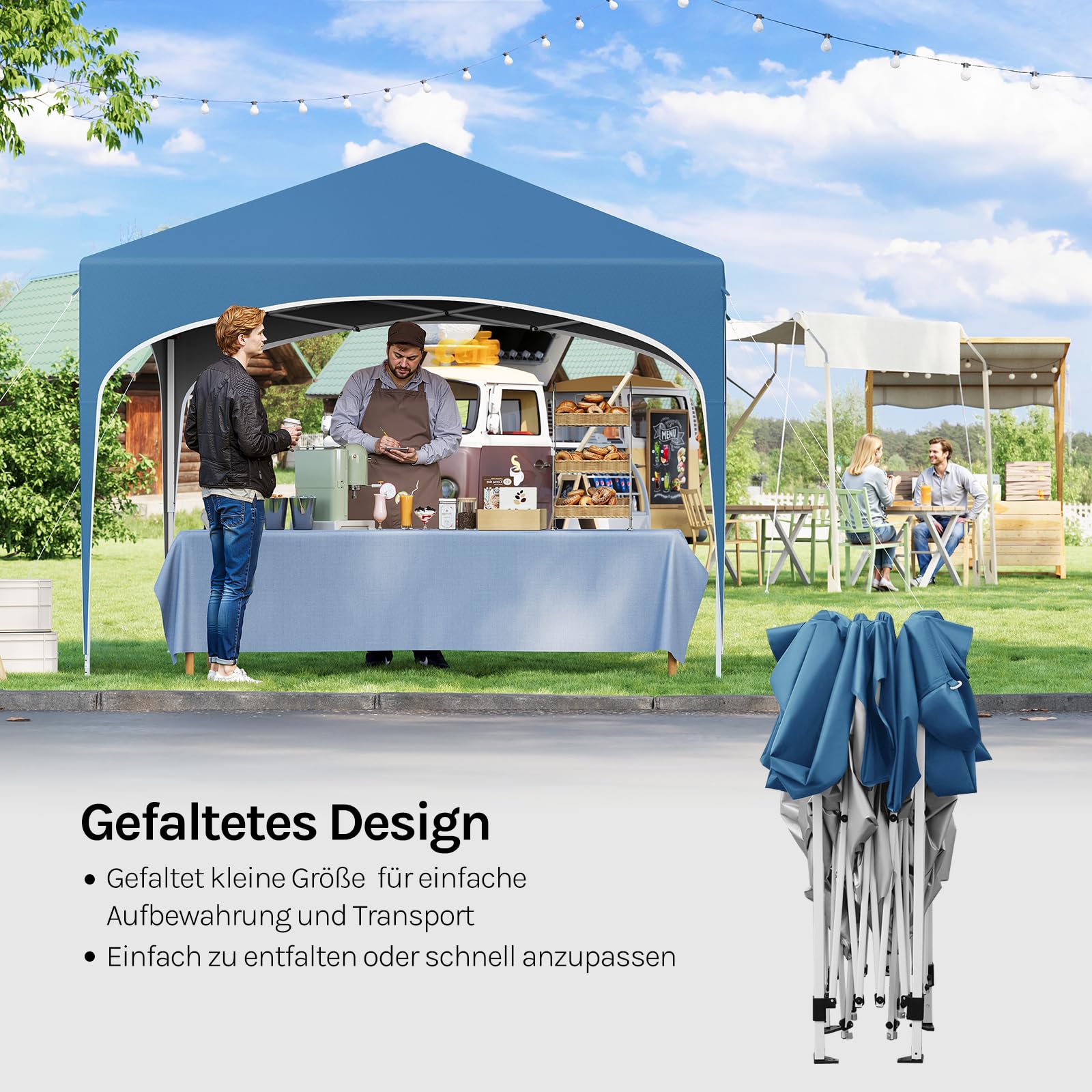 WOLTU Pavillon Faltbar wasserdichter Faltpavillon Sonnenschutz Event Gazebo Gartenpavillon auf Terrasse Camping Festival mit Halbmonddach Pagodenzelt des Halbkreises aus Oxford Metallrahmen 3x3m Blau