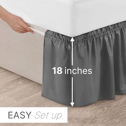 Miniatura 2 de CGK Linens - Falda de cama envolvente con volantes, color gris oscuro, para camas de tamaño Queen con caída de 18 pulgadas, correa elástica de fácil