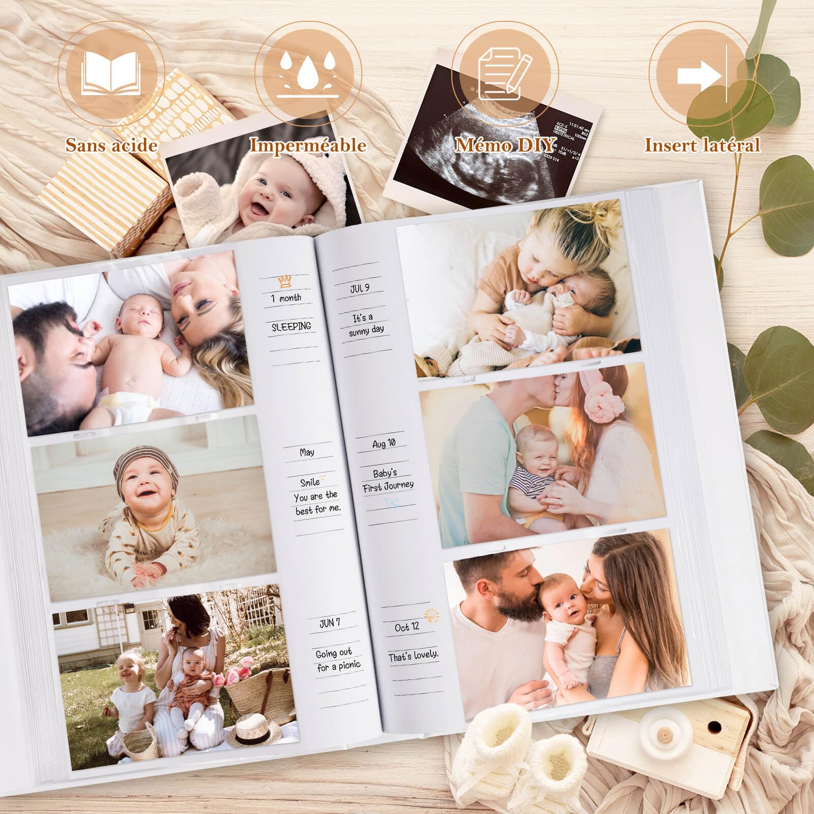 Lanpn Album Photo Bébé 10x15 300 Pochette, Insérer Un Album de Bebe, Album Photo Enfant, Livre Photo Bebe, Nouveau Cadeau Naissance Fille Garcon, Baby Photo Album Beige - 5