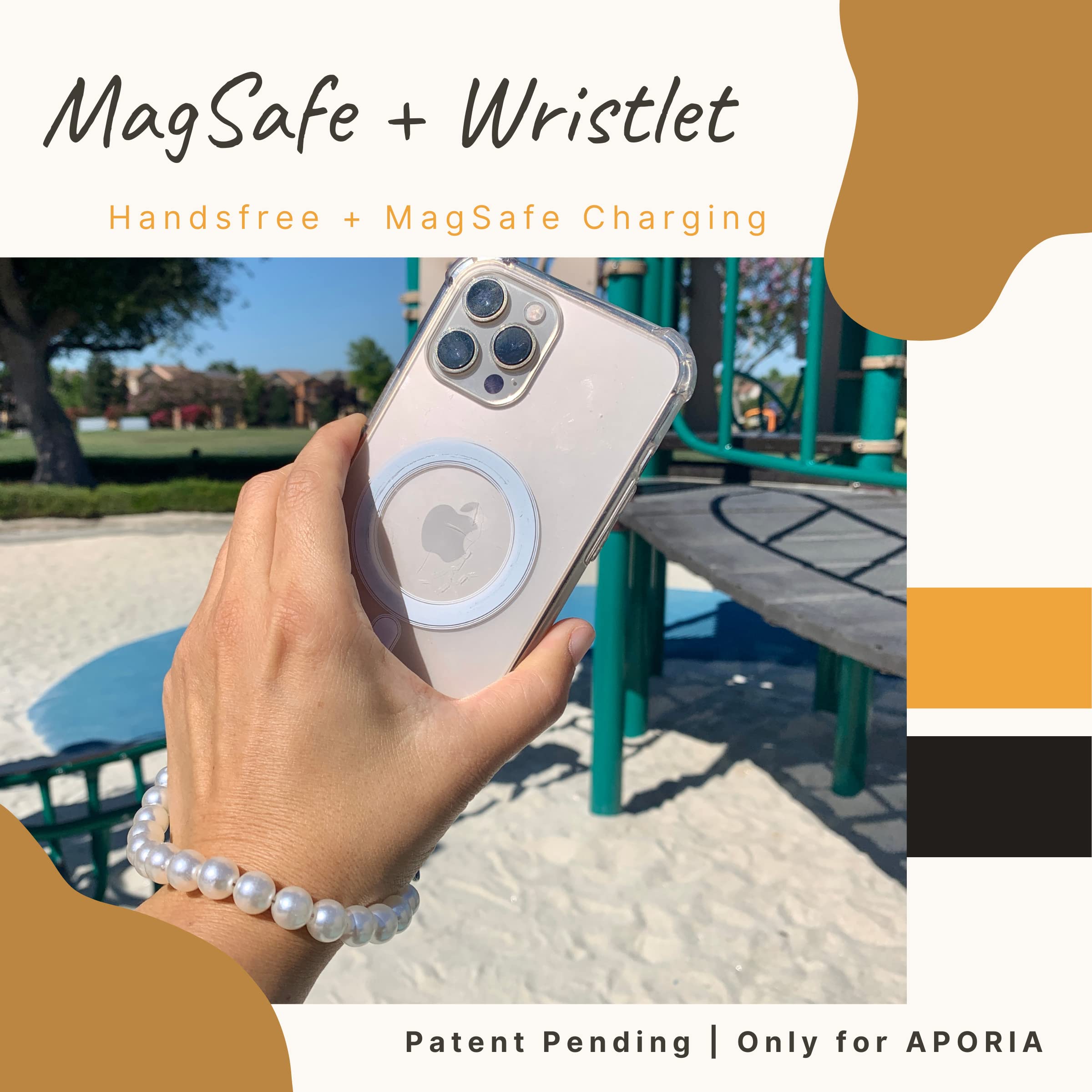 Amazon.com: Aporia - MagSafe Clear Case with Pearl Wristlet Strap