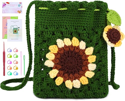Fedmut Kit de ganchillo para adultos principiantes, incluye hilo verde oscuro, ganchos, marcadores de puntada, tutoriales en video, ideal para todas