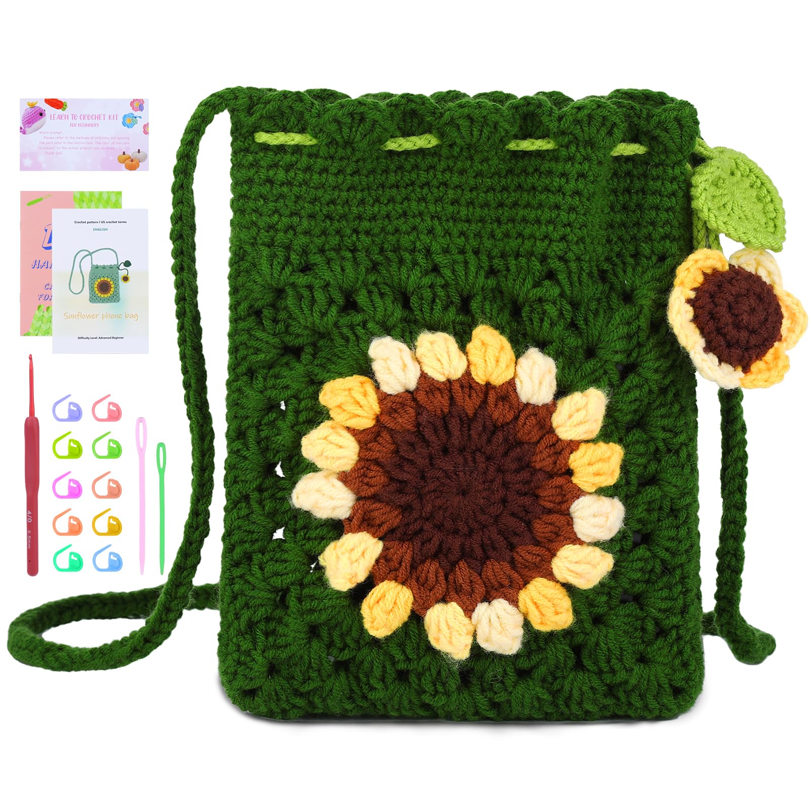 Beginner Crochet Kit - Make a Sunflower Phone Bag -1