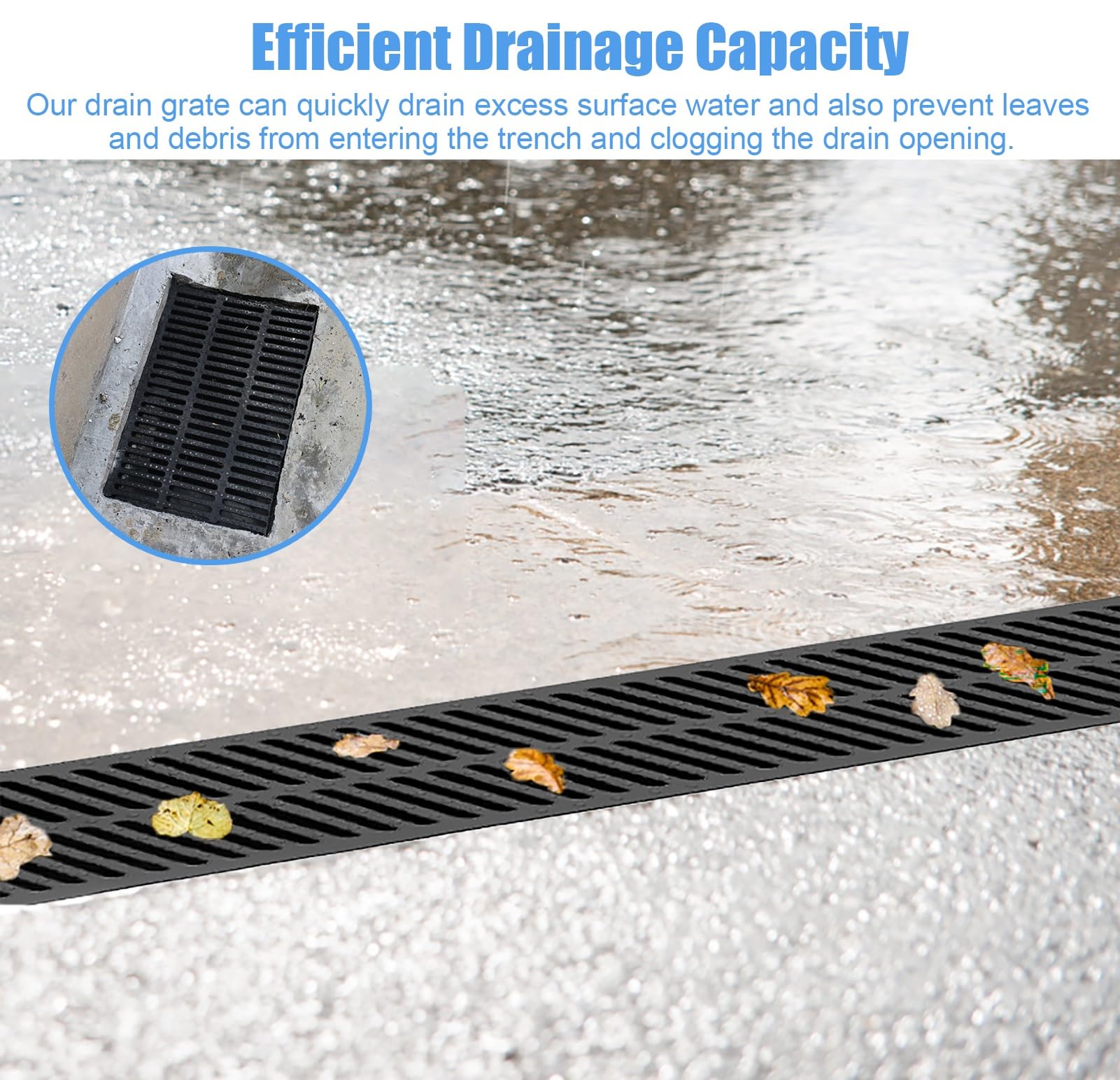 Caniveau Exterieur Grille de Drainage de Tranchée Linéaire en Plastique, Couvercle de Drainage Extérieur Robuste pour Terrasse de Jardin, Garage, Filtres à Eau de Pluie Étroits pour Bloquer(Black,25cm