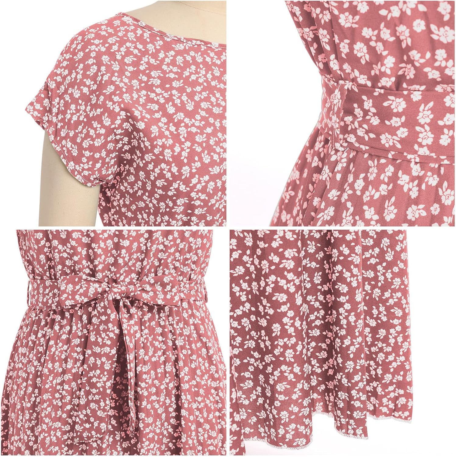 IDOPIP Women Floral Pleated Dress Summer Casual A-Line Flowy Midi Dress Formal Wedding Guest Dress 2024 Trendy Swing Dres - Image 6