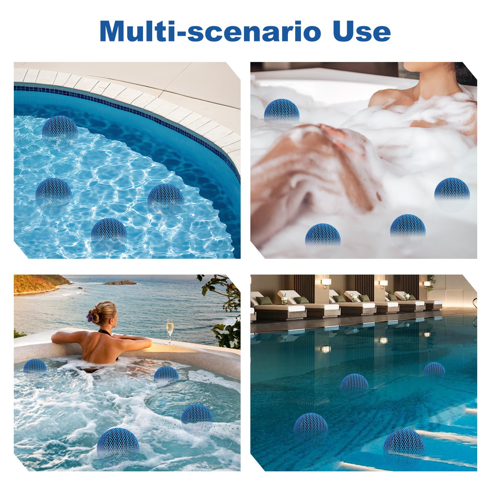 Absorbeur d'huile pour Piscine 4 pièces, Boules éponge réutilisables 70 mm Bleues