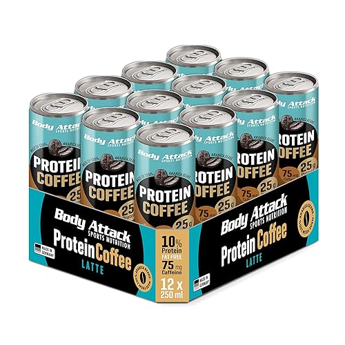 Body Attack Protein Coffee – Coffee Latte, 12 x 250ml (inkl. Pfand) - Protein Eiskaffee - erfrischender Eiskaffee fettarm mit 25 g Eiweiß, 75 mg Koffein - aus 100% Arabica Kaffeebohnen - Kaffee Latte - 3 l (1er Pack)
