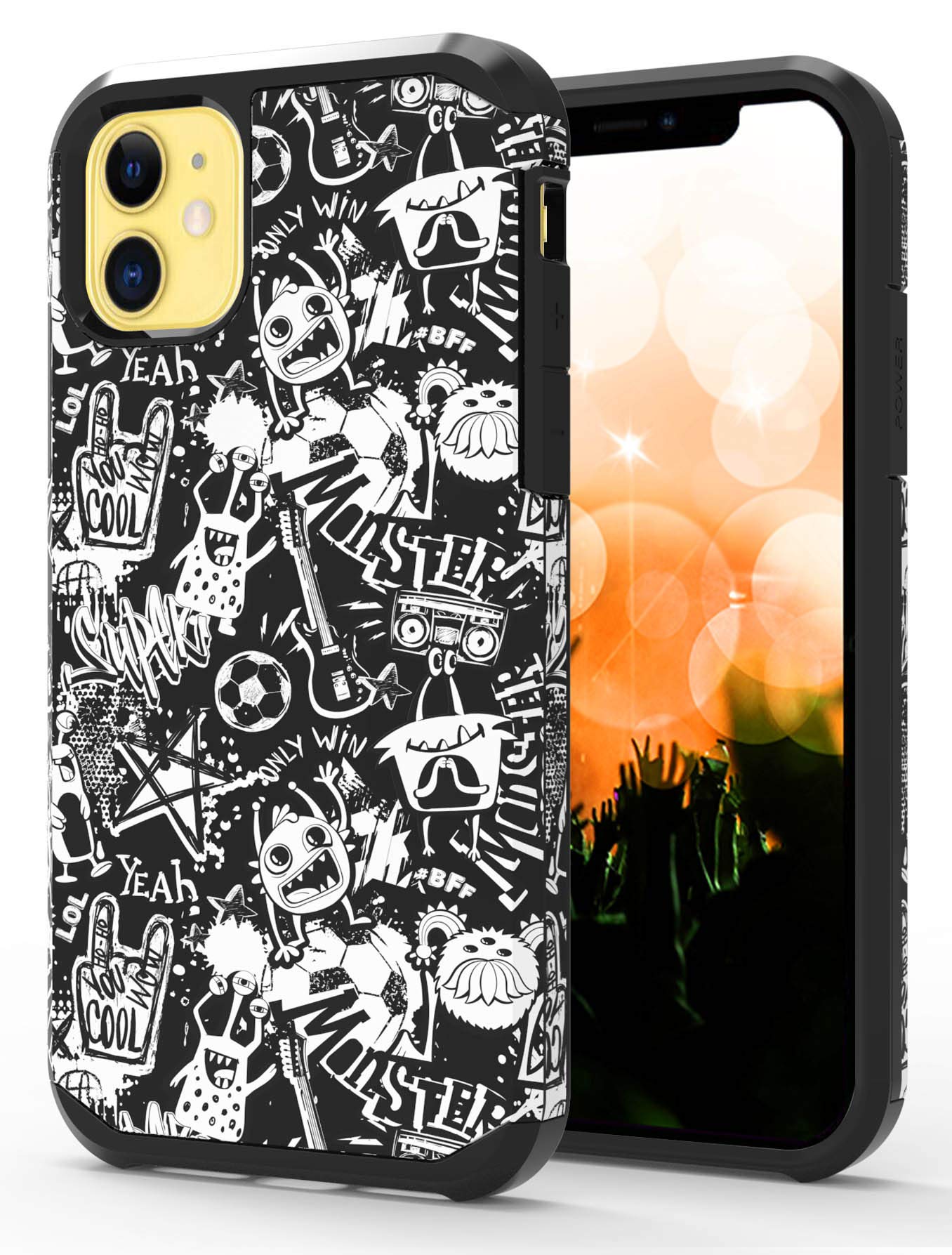 ShinyMax iPhone 11 Case with Graffiti Design,iPhone 11 Phone Case,Hybrid Dual Layer Armor Protective Cover Flexible Sturdy Anti-Scratch Shockproof Cute Case for Apple iPhone 11 w/6.1" Display-Black