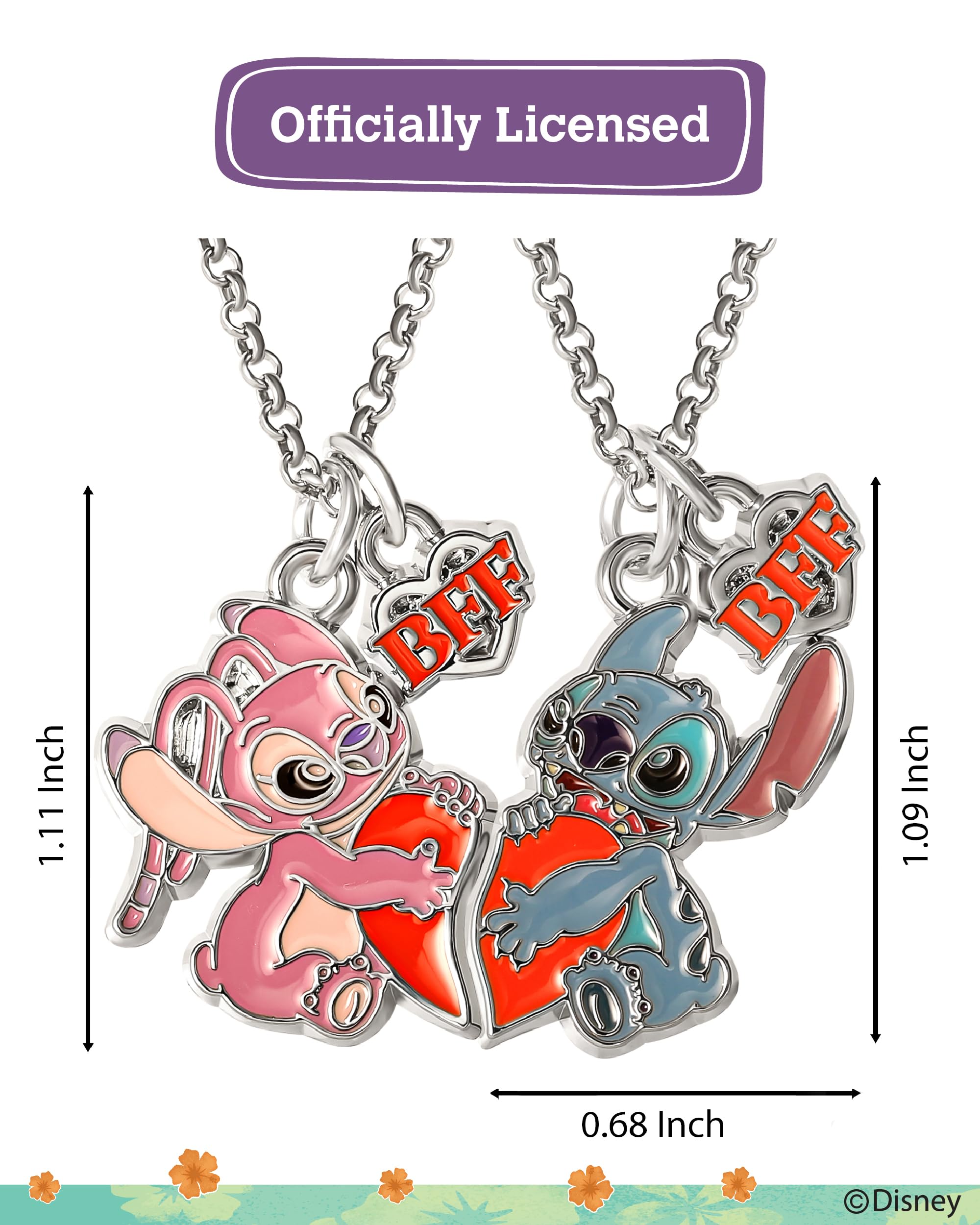Disney Lilo & Stitch BFF Necklace Set of 2 16"+3" Official License, Best Friends Necklaces