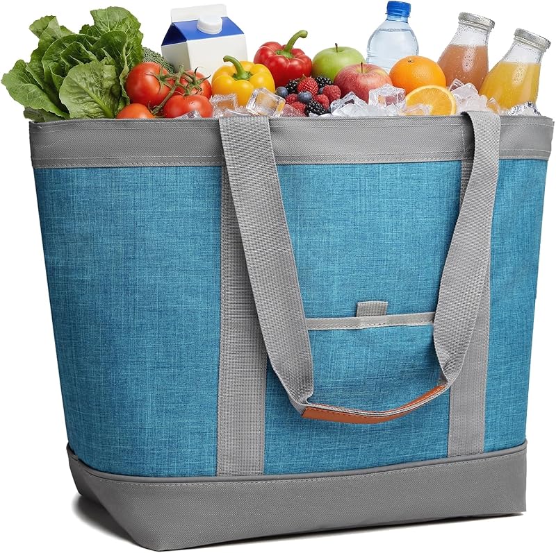Insulated Cooler Bag, Reusable Grocery Tote Bags for Hot/Cold, Leakproof Thermal Food Delivery Bag for Shopping, Beach, Travel, Picnics
