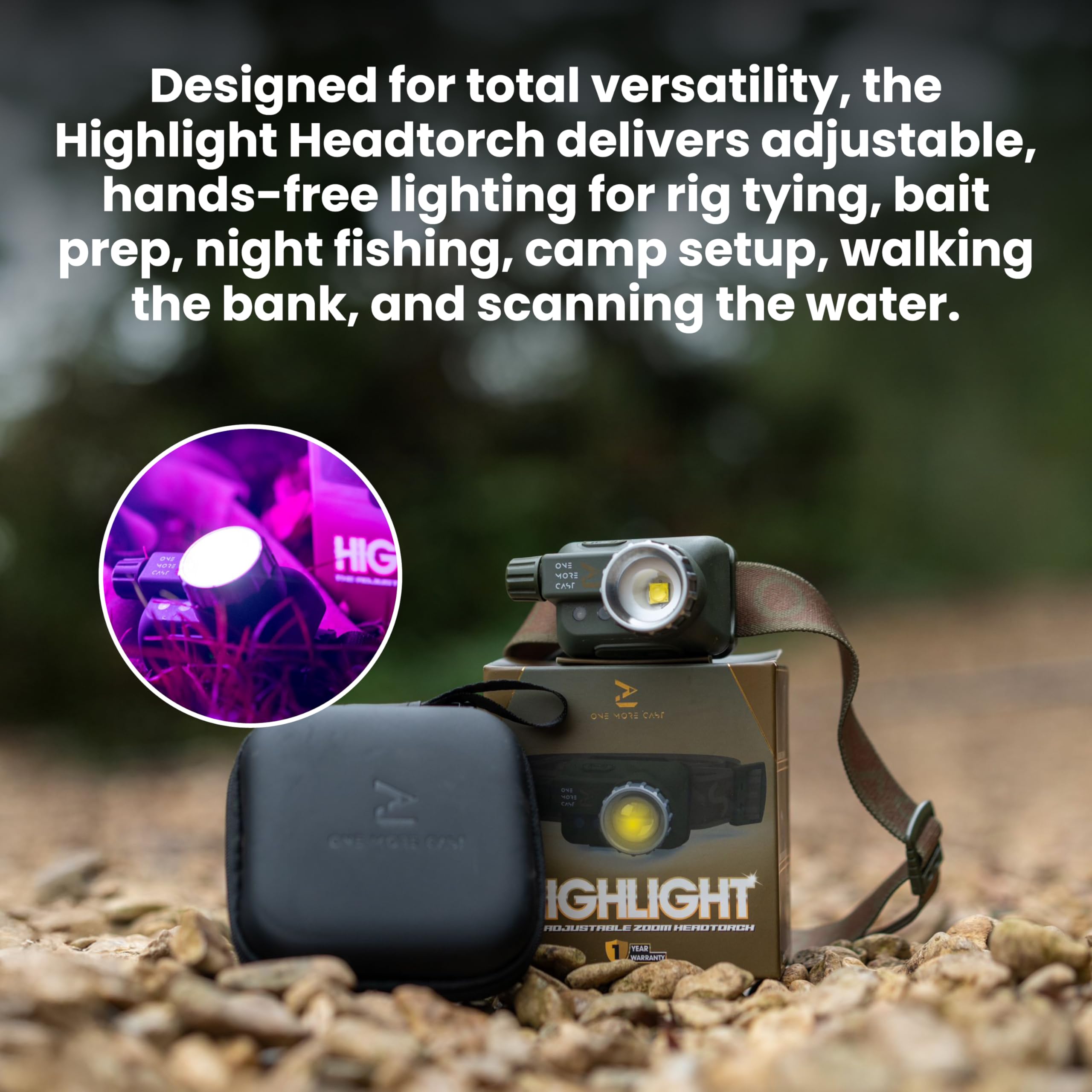 OMC Highlight Lampe frontale rechargeable USB-C jusqu'à 320 lumens | Faisceau de zoom réglable avec détecteur de mouvement et contrôle de torsion pour utilisation en extérieur et en bord de mer