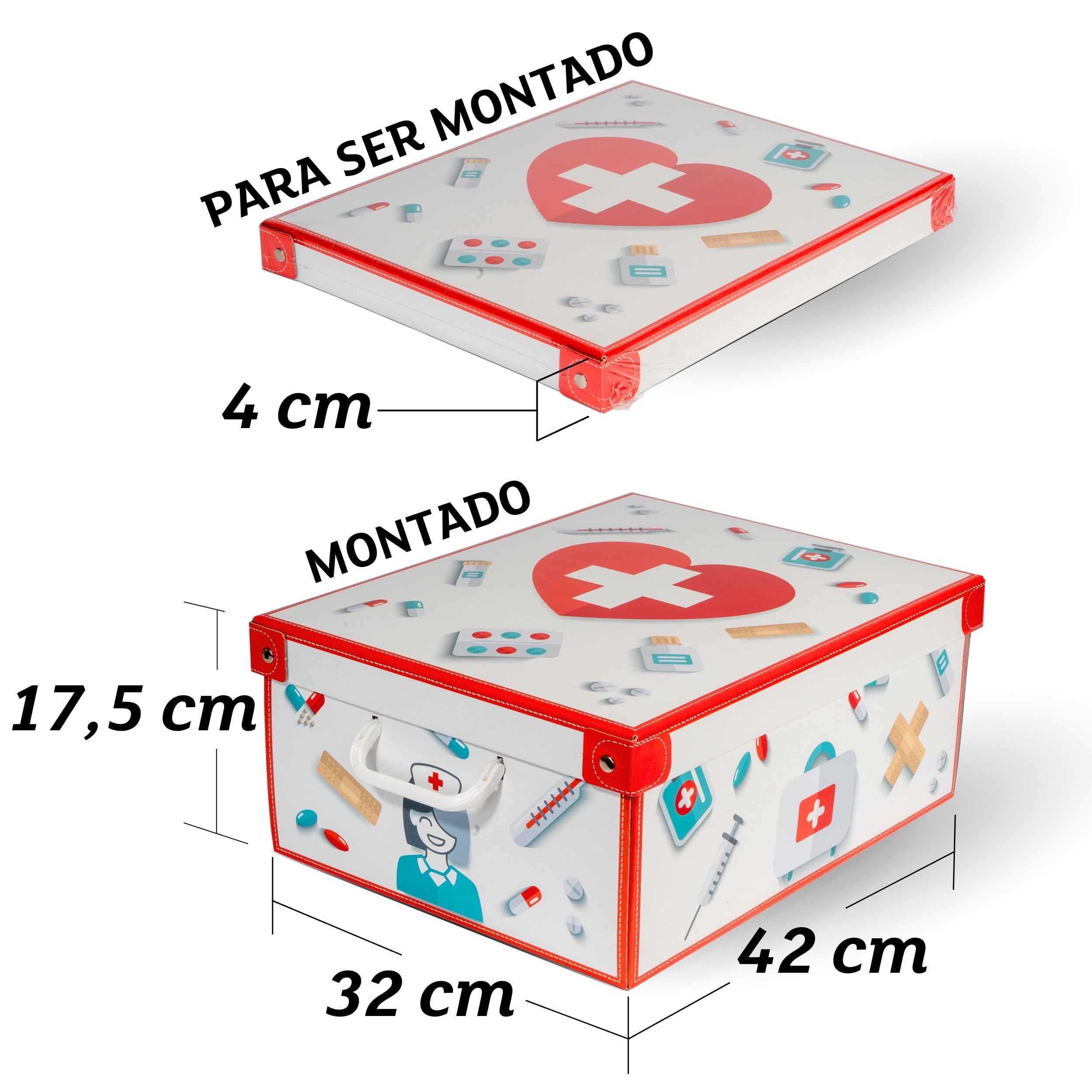 Lavatelli PHARMA ORGANIZER | Caja Medicamentos en CARTÓN, Organizador Fármacos, con divisor interno, 32x42x17,5 cm, Incluye botiquin de primeros auxilios y 4 Tarjetas Médicas. Baúl almacenaje con tapa