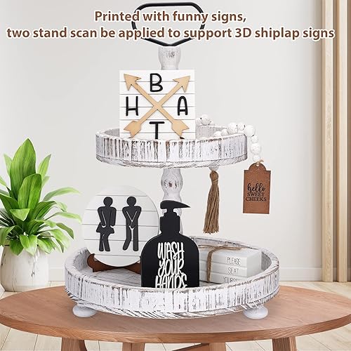 Miniatura 2 de Eniffbaa Juego de 7 bandejas de madera para baño, decoración de estante de baño, letreros divertidos para decoración de baño, mini letrero de baño