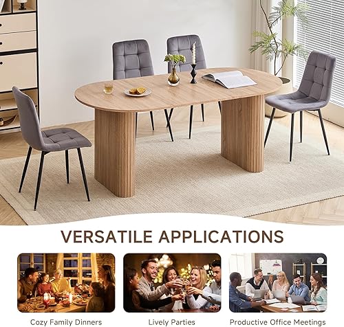 Miniatura 8 de Mesa de comedor moderna de 70.8 pulgadas para 6 y 8 personas, mesa de comedor de cocina de granja con mesa grande para comedor, sala de estar,