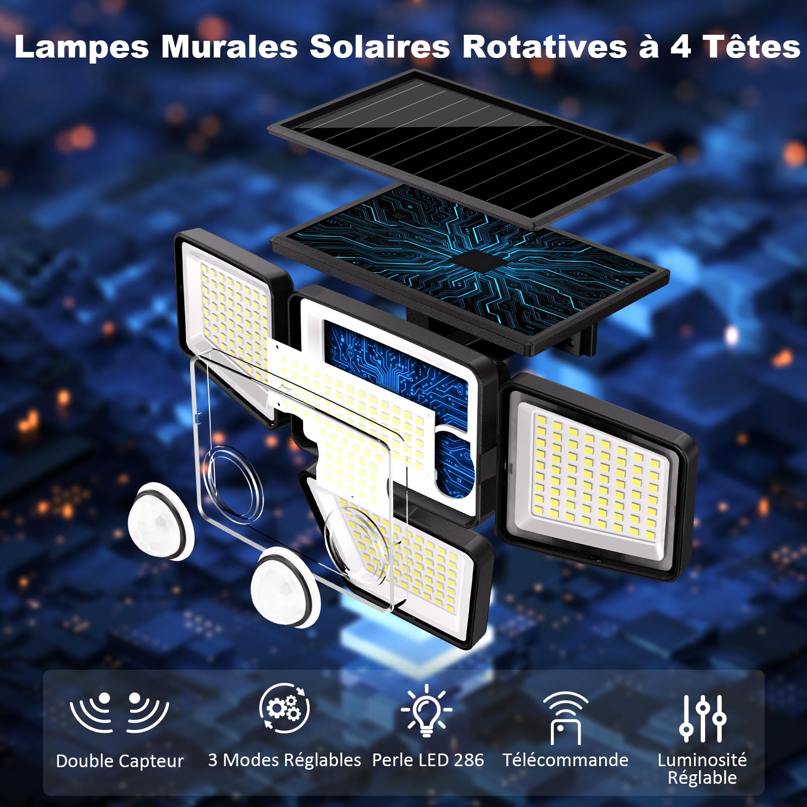 K KASONIC Lampes Extérieures Solaires à Double Capteur, 2500LM Projecteurs Extérieurs avec Télécommande, 6500K Lampes Solaires, Lot de 2 Solaires de Sécurité à Détecteur de Mouvement Imperméables