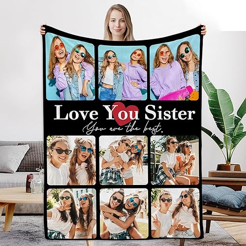 D-Story Manta personalizada para mi hermana, regalos para hermana de parte de hermana, manta de fotos personalizada como regalo de cumpleaños para