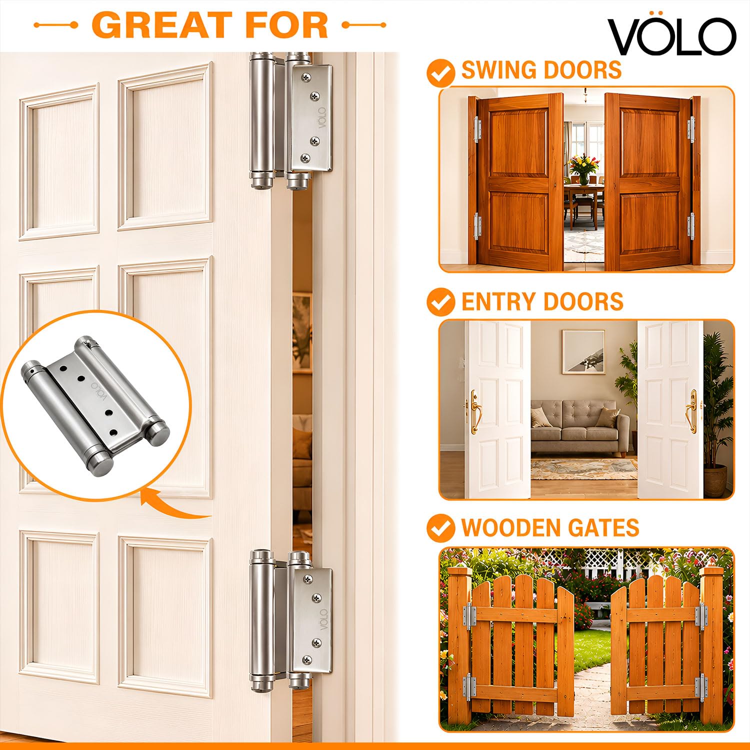VOLO Self-Closing Door Hinges - 2 Pack -8 VOLO Self-Closing Door Hinges - 2 Pack -8