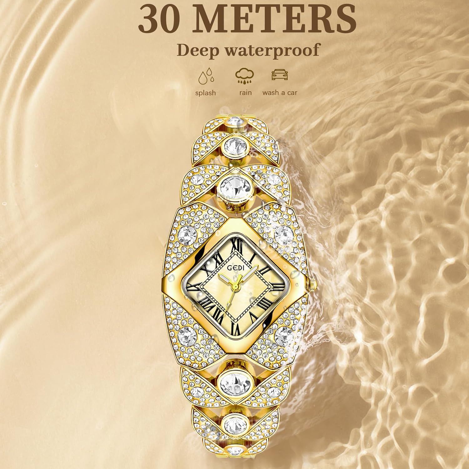 CARLIEN Women's Luxury Fashion Bling Rhinestone Rhombic Square Pearl Dial Quartz Watch Roman Numerals Elegant Ladies Dress Analog Bracelet Wrist Watch - Image 6