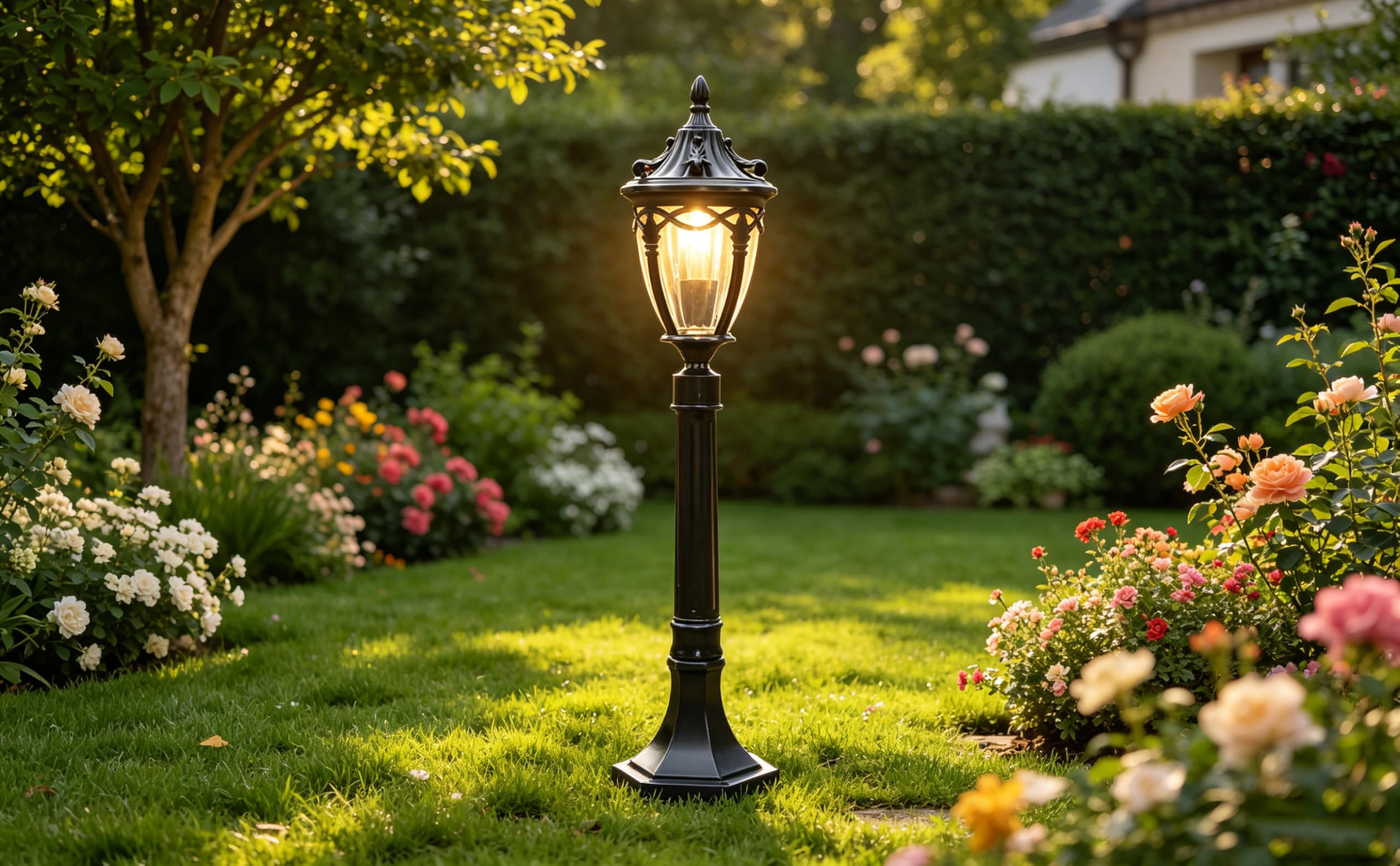 lámpara de pie Negro,Aluminio,H 80 cm, lámpara de jardín E27, 220V,IP55 | Terraza, Camino, Jardin / Illuminacion Exterior.Lamparas de pie exterior Clásico/Antiguo. patio entrada ,retro vintage