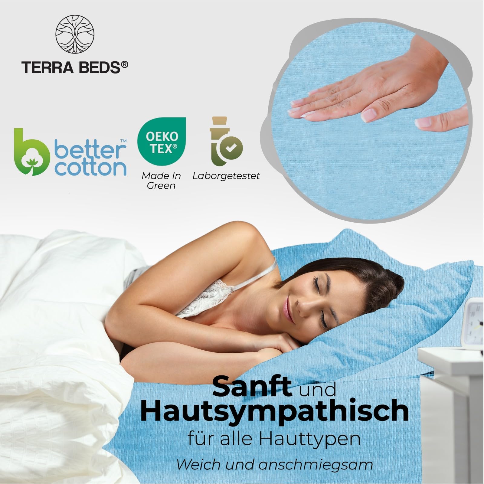 Terra Beds Premium hoeslaken - bedlaken 90 x 200 cm - 100 x 200 cm 160 g/m2- 100% hoogwaardig Oeko-Tex katoenen jersey bedlaken - verkrijgbaar in 10 kleuren