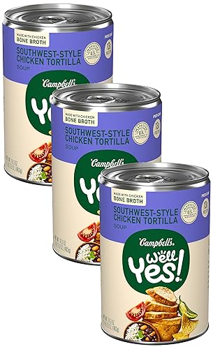 Campbell's Well Yes! Southwest Style - Sopa de tortilla de pollo con caldo de huesos, lata de 16.3 onzas
