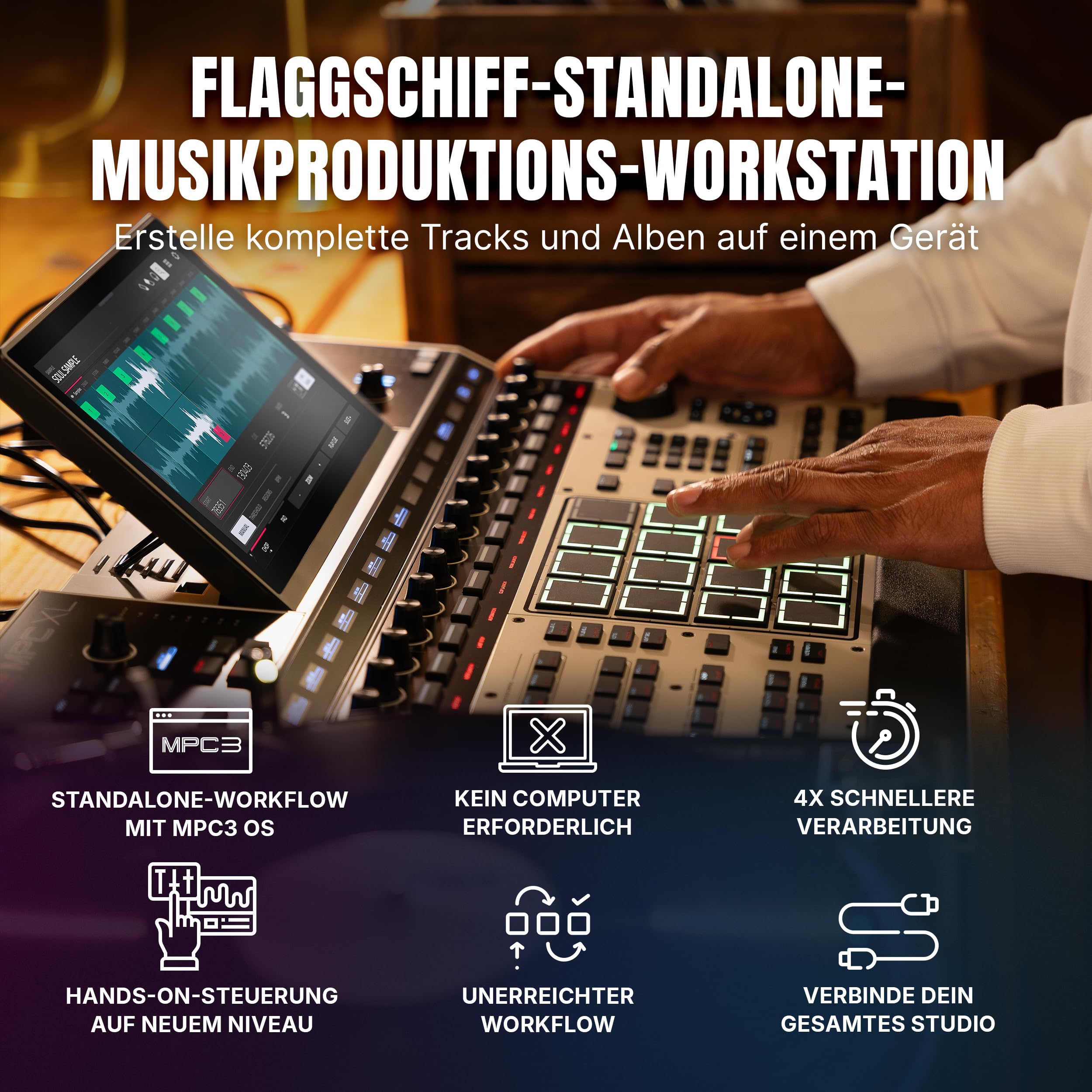 Akai Professional MPC XL Standalone Music Production Center für Sampling und Sequencing mit 10,1-Zoll Touchscreen, 3D MPCe Pads, 8‑Core CPU, 16 GB RAM und 256 GB SSD
