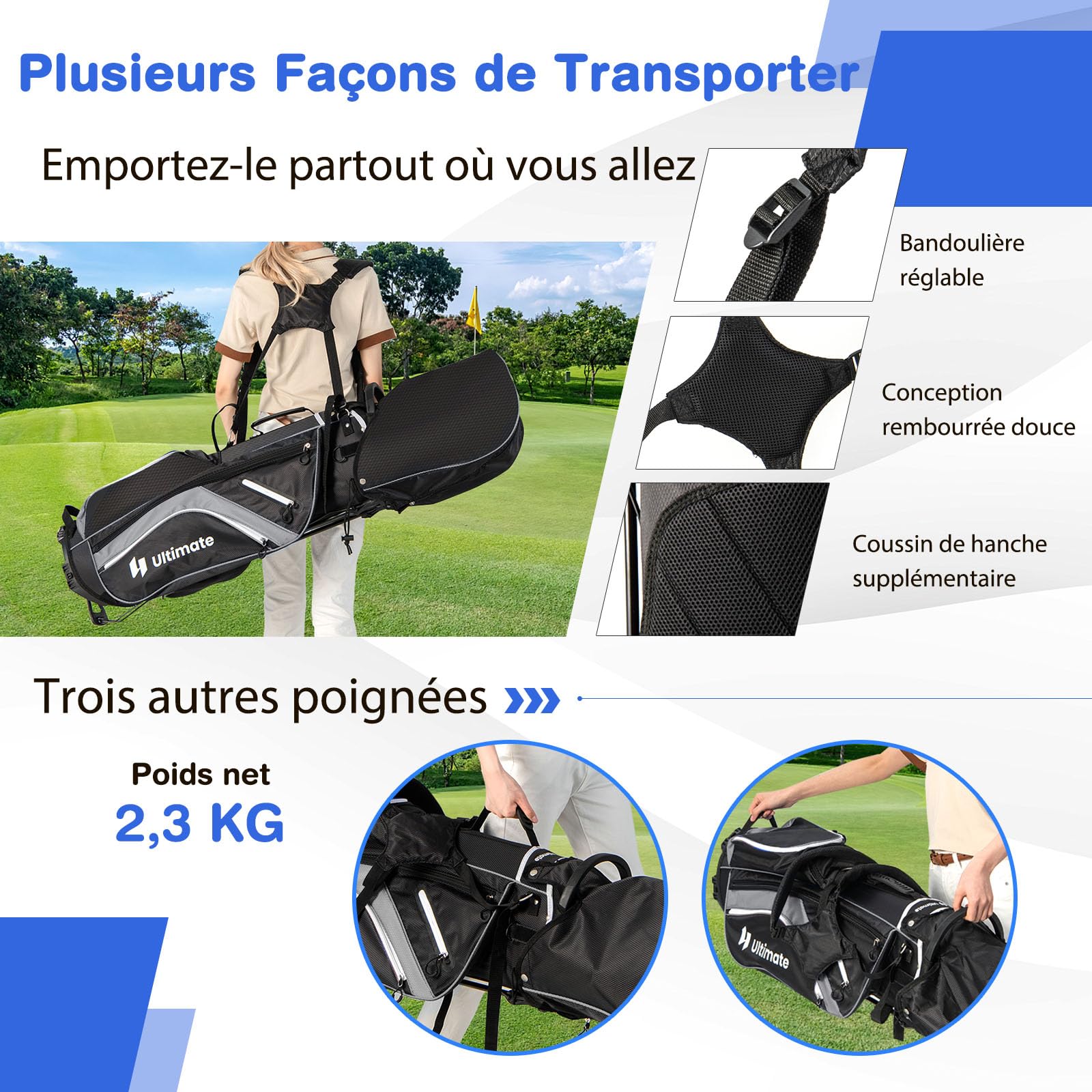 GOPLUS Sac de Golf avec Support à 14 Compartiments, Sac de Golf Trépied avec Double Bretelles, 6 Poches zippées, Sac Isotherme, Housse de Pluie, Sac de Golf Portable pour Hommes et Femmes