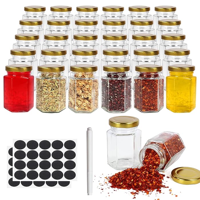 Buy 30 Pack 4oz Hexagonal Glass Jars with Gold Lids, 120ml Clear Glass