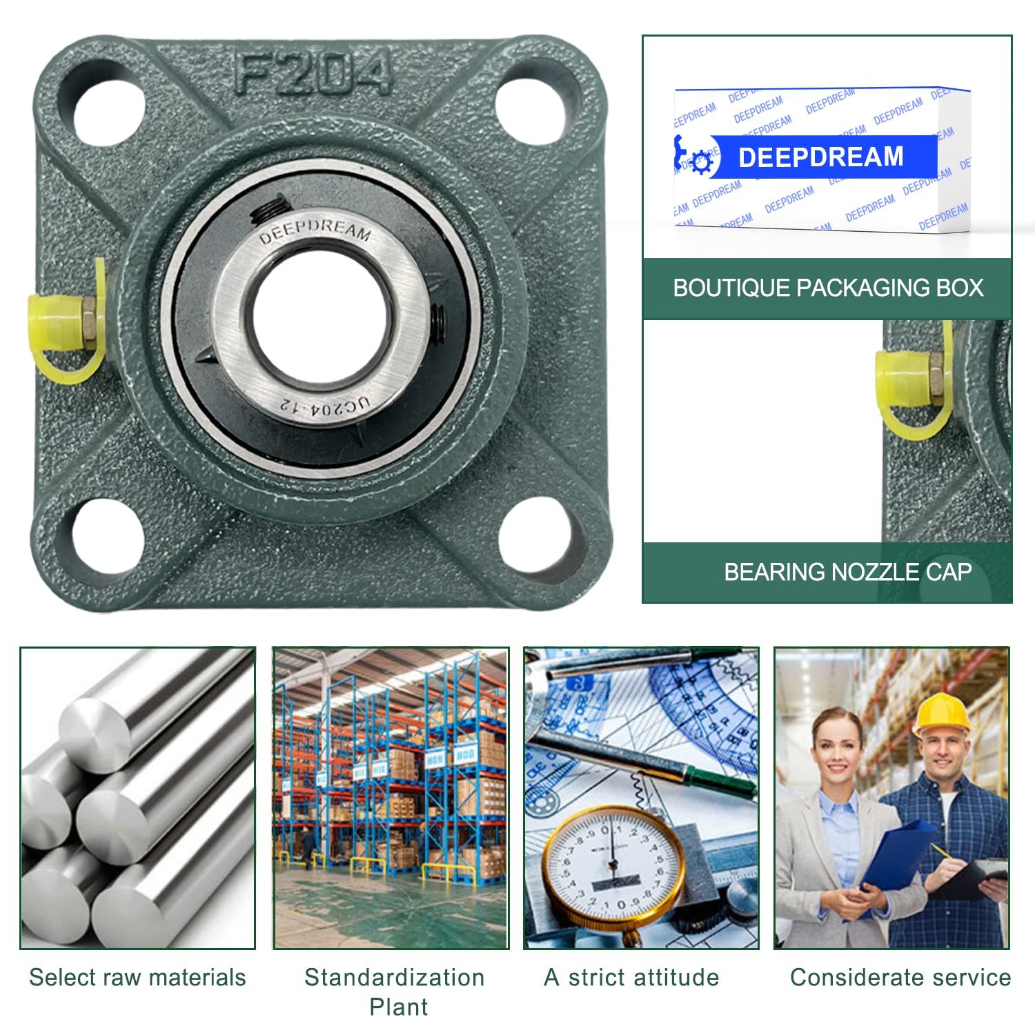 4 Pcs of DEEPDREAM UCF204-12 Pillow Block Bearings, 3/4 inch Bore, Square Flange Mounted, Self Alignment