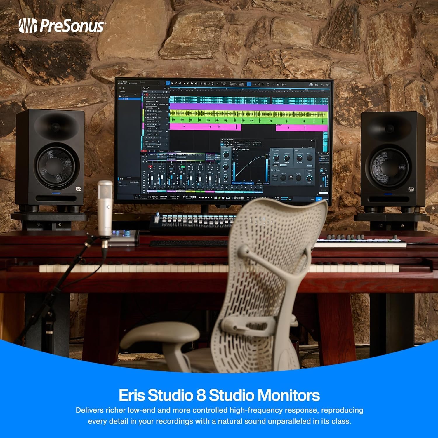 PreSonus Eris Studio 8 - Altavoces activos para monitor (8", 1 par, 2 cables jack keepdrum)