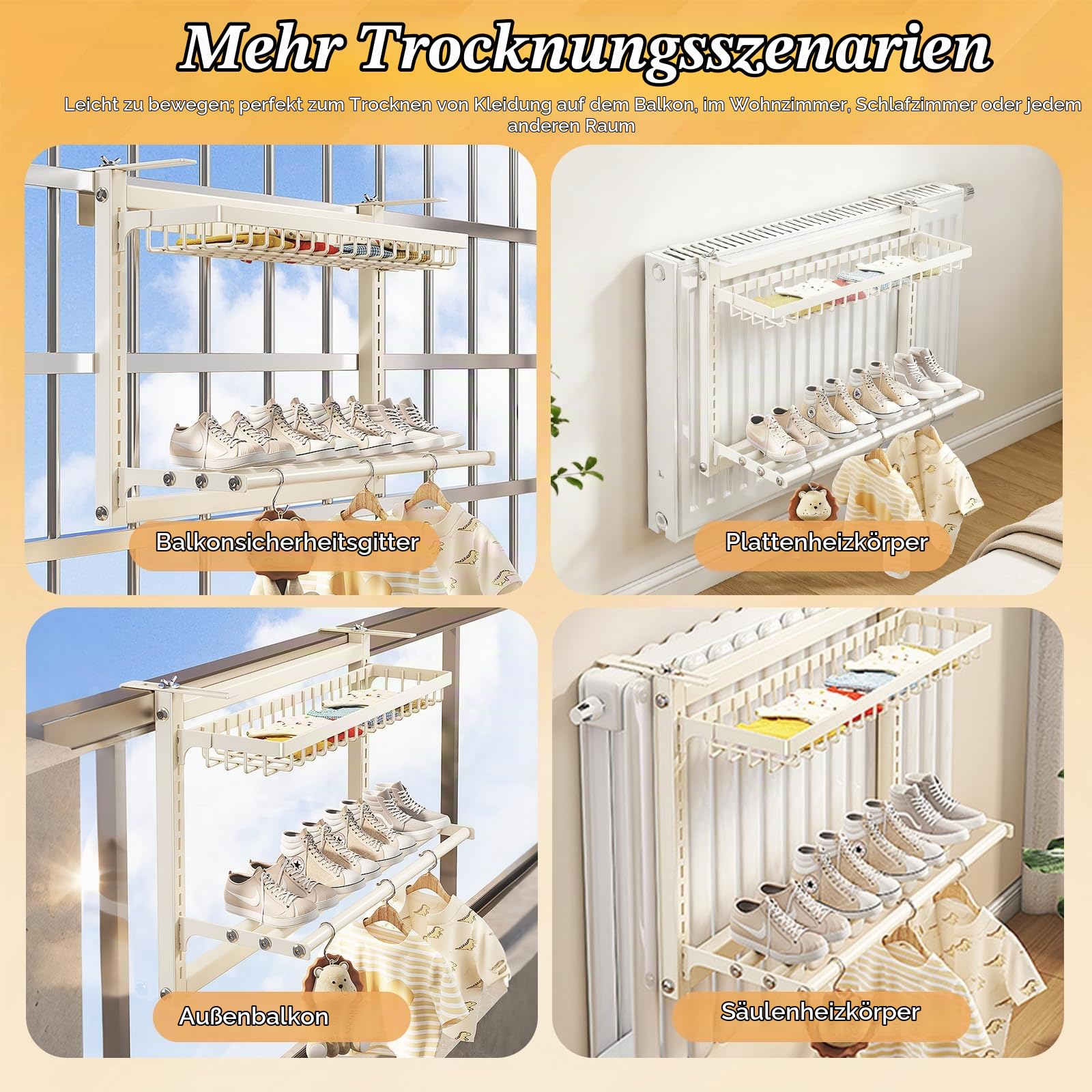 Handtuchhalter Heizkörper Beige, ohne Bohren, Wäscheständer Heizung, Heizkörperregal Einhängen, Kleidertrockner zum Heizen Heizkörper Zubehör für Küche, Bad, WC, Hotel, Dusch, usw.